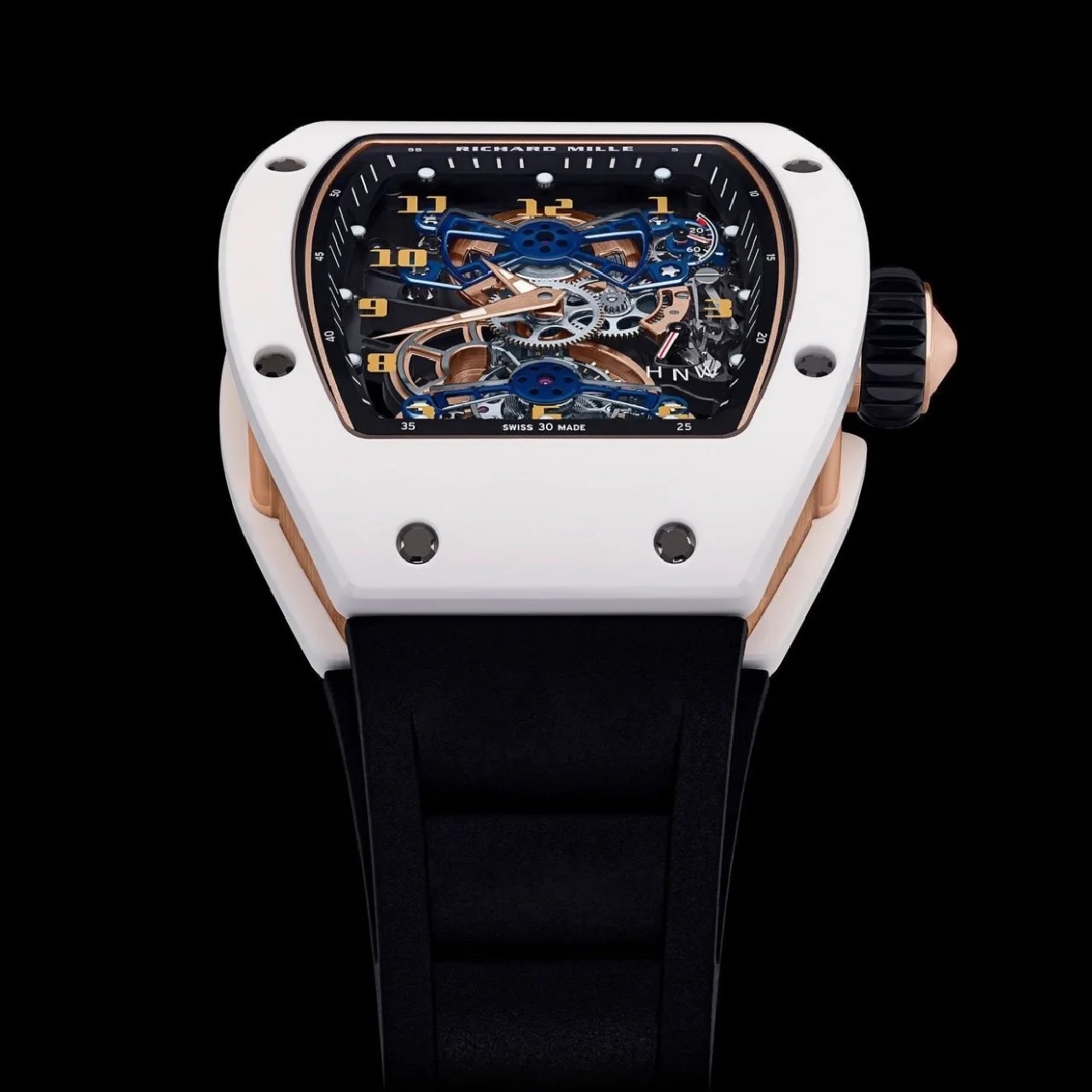 Richard Mille RM17-02 38mm x 49.8mm Gold Finger Hollow Dial White Carbon Fiber Bezel Black Rubber Strap