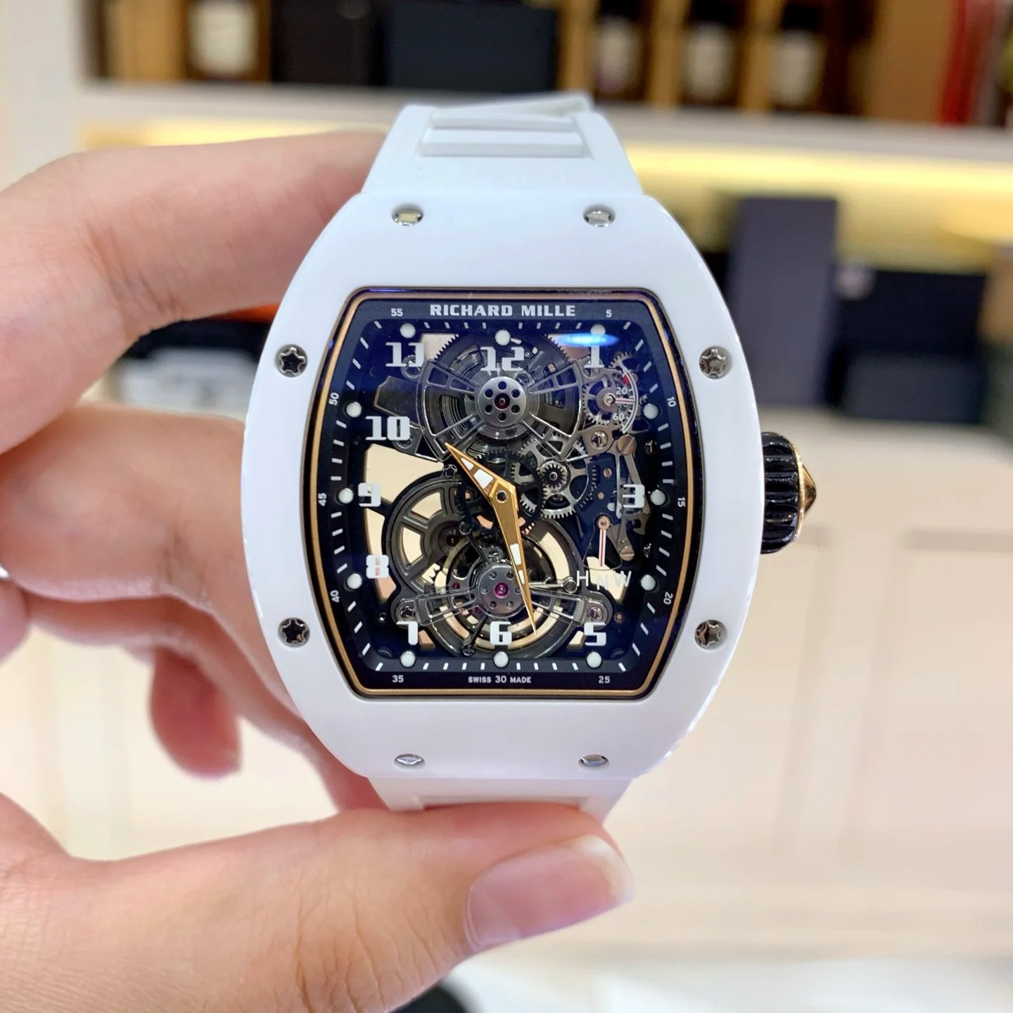 Richard Mille RM17-01 38mm x 49.8mm Gold Finger Hollow Dial White Carbon Fiber Bezel White Rubber Strap