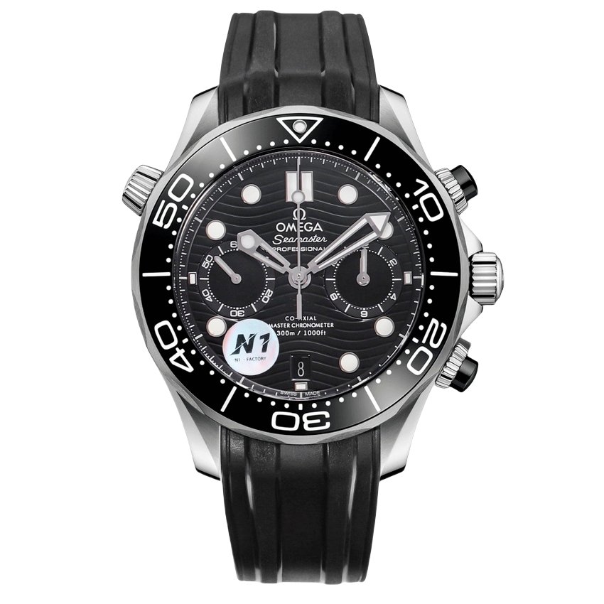 Omega Seamaster 300M 44mm Black Dial Back Steel Bezel Blue Rubber Strap 210.32.44.51.01.001