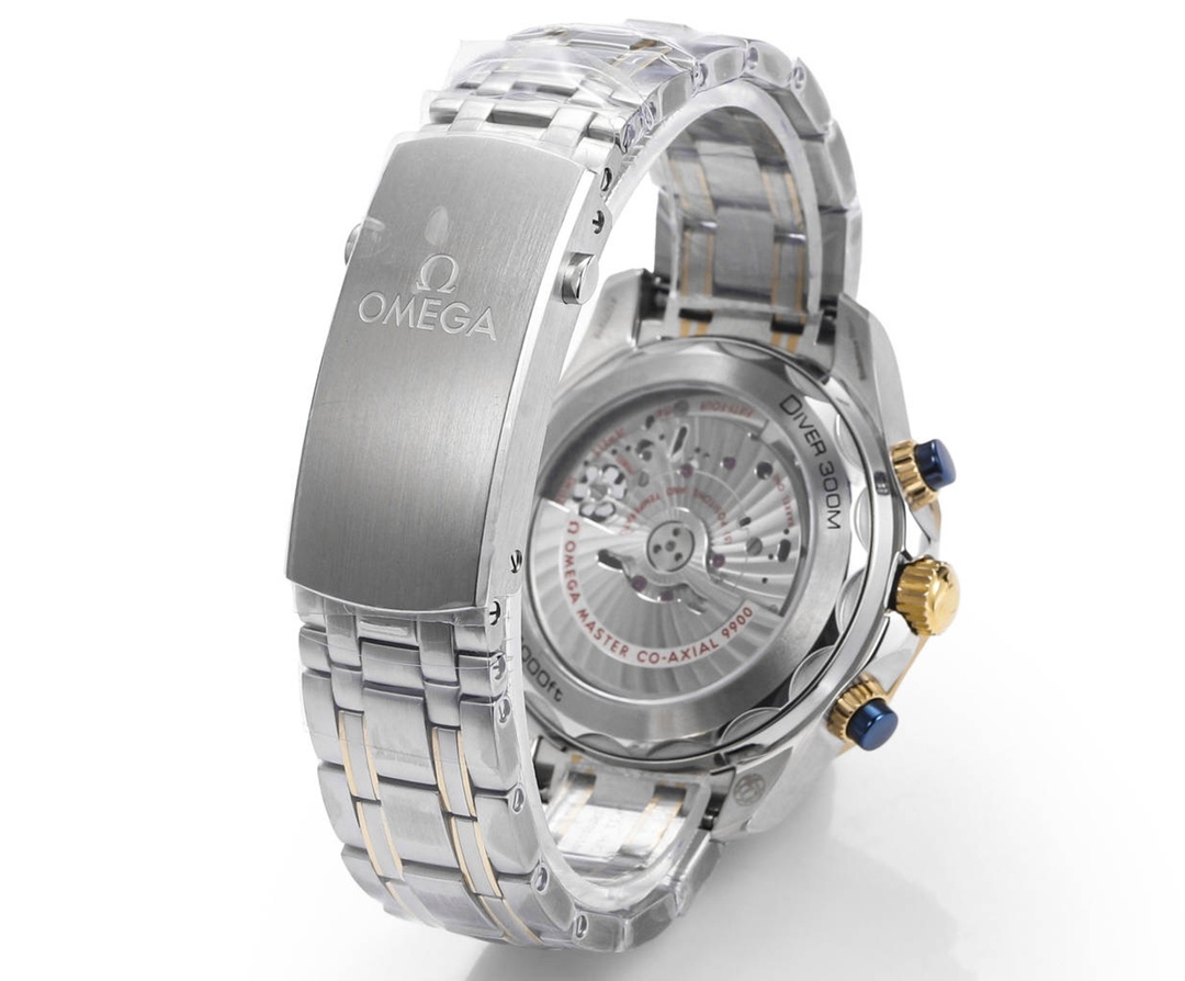 Omega Seamaster 300m 44mm Blue Dial Yellow Gold Blue Bezel Steel Strap 210.20.44.51.03.001