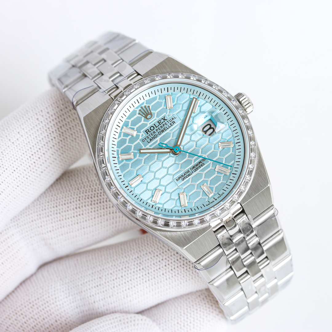 Rolex Land-Dweller 36mm 40mm Blue Honeycomb Dial Steel Diamond Bezel 127286TBR-0001