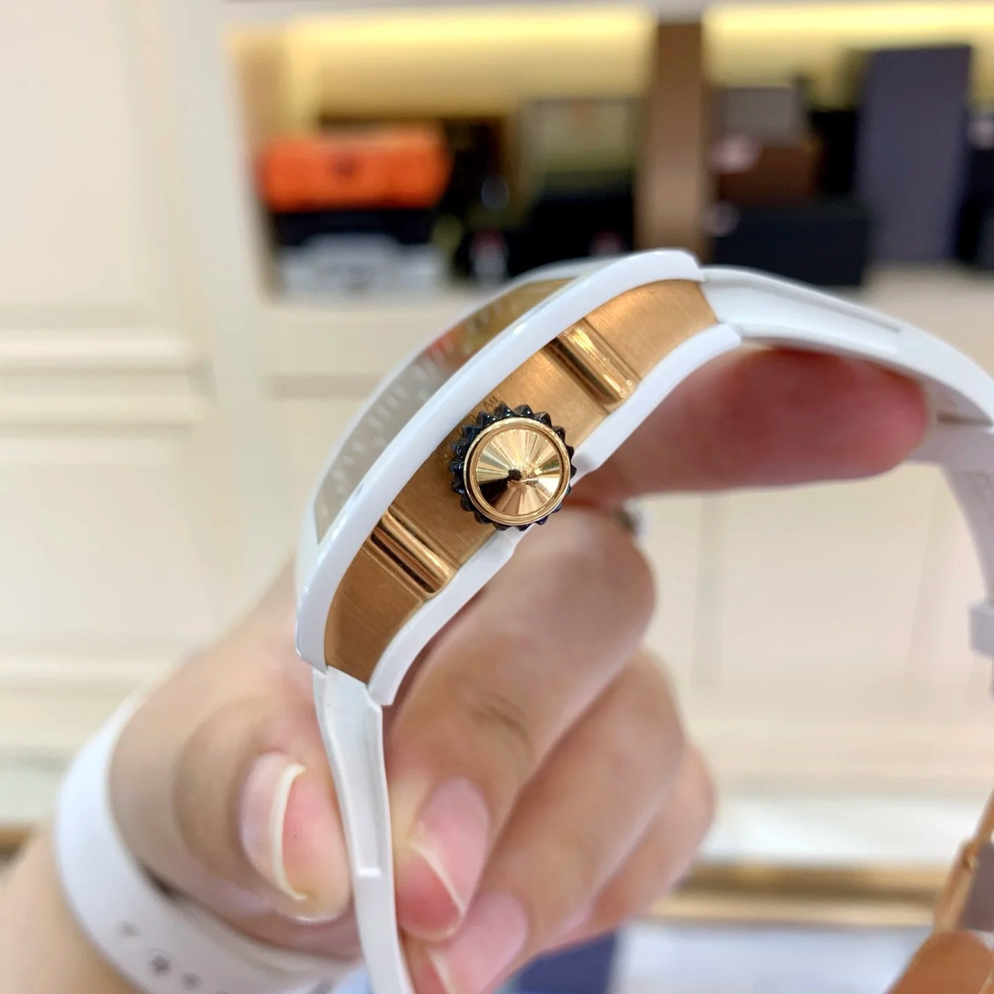 Richard Mille RM17-01 38mm x 49.8mm Gold Finger Hollow Dial White Carbon Fiber Bezel White Rubber Strap