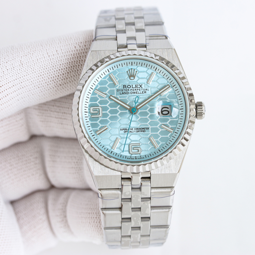 Rolex Land-Dweller 36mm 40mm Blue Honeycomb Dial Steel Bezel 127336-0001