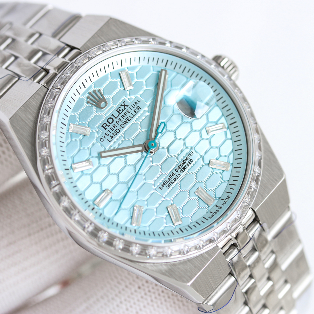 Rolex Land-Dweller 36mm 40mm Blue Honeycomb Dial Steel Diamond Bezel 127286TBR-0001