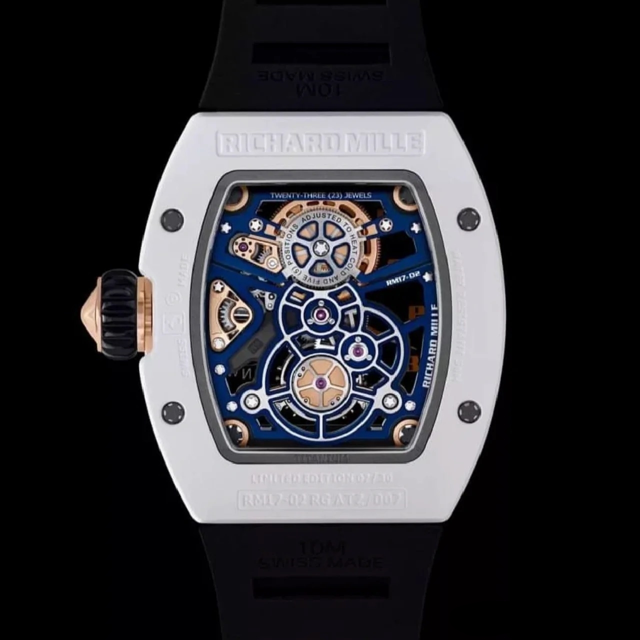 Richard Mille RM17-02 38mm x 49.8mm Gold Finger Hollow Dial White Carbon Fiber Bezel Black Rubber Strap
