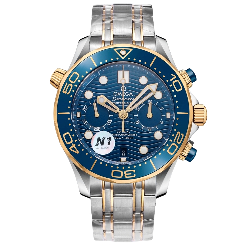 Omega Seamaster 300m 44mm Blue Dial Yellow Gold Blue Bezel Steel Strap 210.20.44.51.03.001