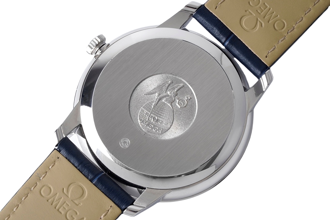 OMEGA De Ville 40mm Blue Rose Gold Dial Steel Bezel Blue Leather Strap 424.13.40.20.03.004