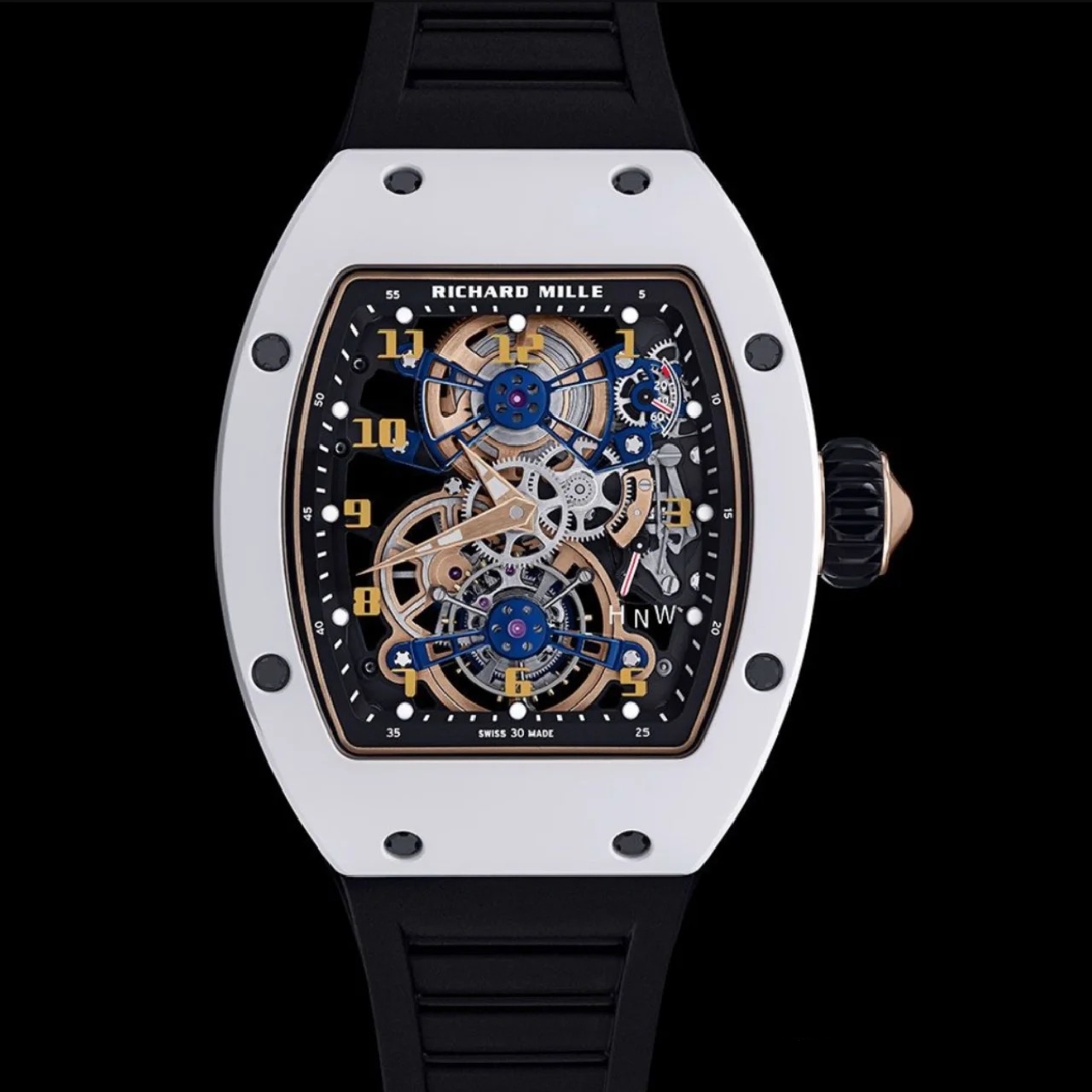Richard Mille RM17-02 38mm x 49.8mm Gold Finger Hollow Dial White Carbon Fiber Bezel Black Rubber Strap