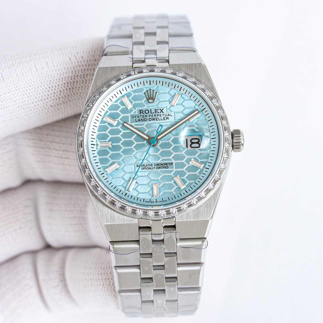 Rolex Land-Dweller 36mm 40mm Blue Honeycomb Dial Steel Diamond Bezel 127286TBR-0001