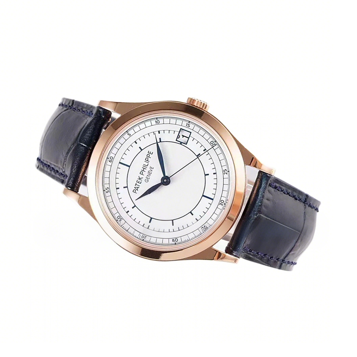 Patek Philippe Calatrava 5296R-010 White Dial in Pink Gold on Blue Leather Strap-fasswatch