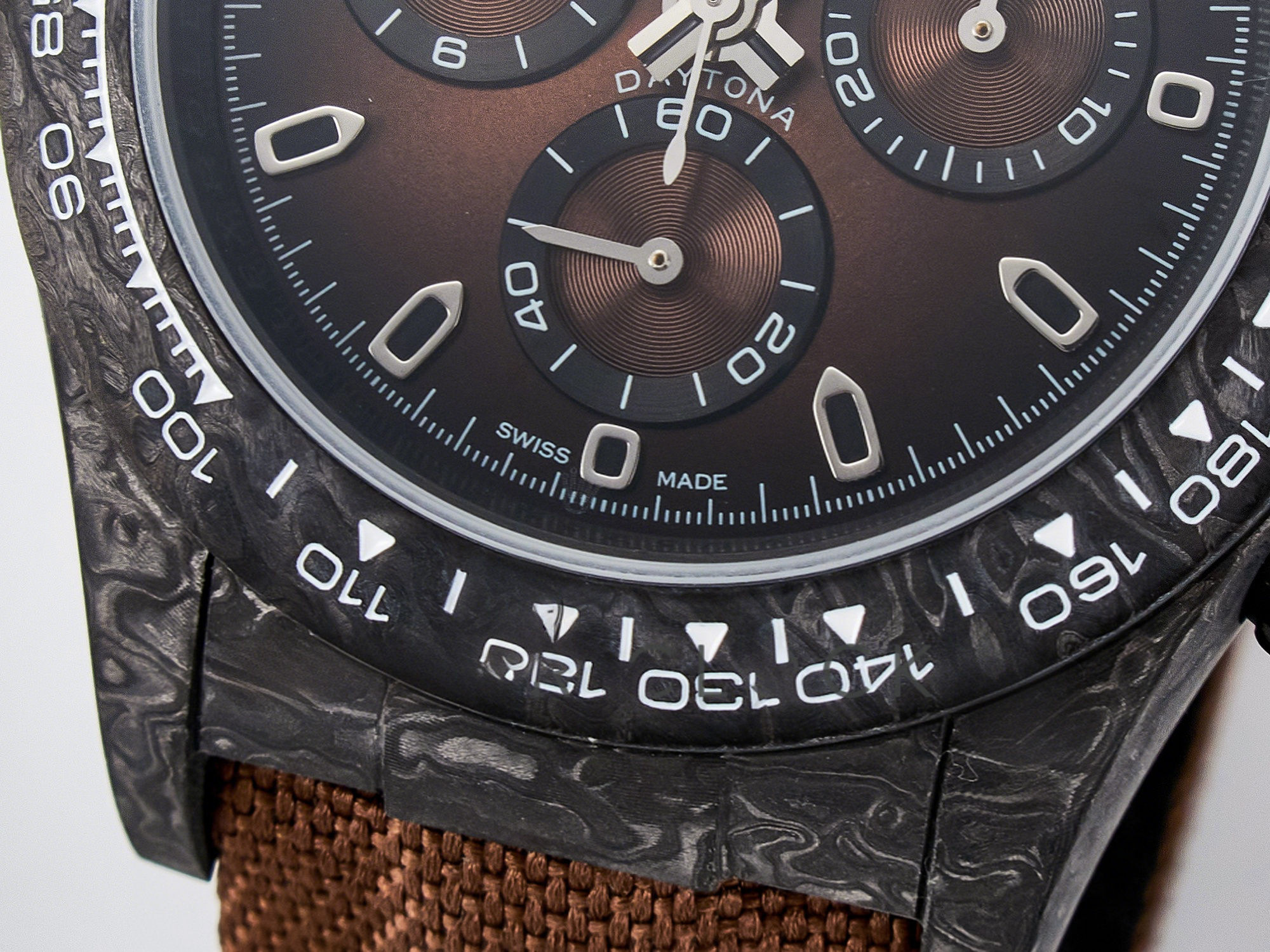 Rolex Daytona DIW Carbon/SS Case and Bezel DIWF Edition Brown Dial on Brown Nylon Strap A7750-fasswatch