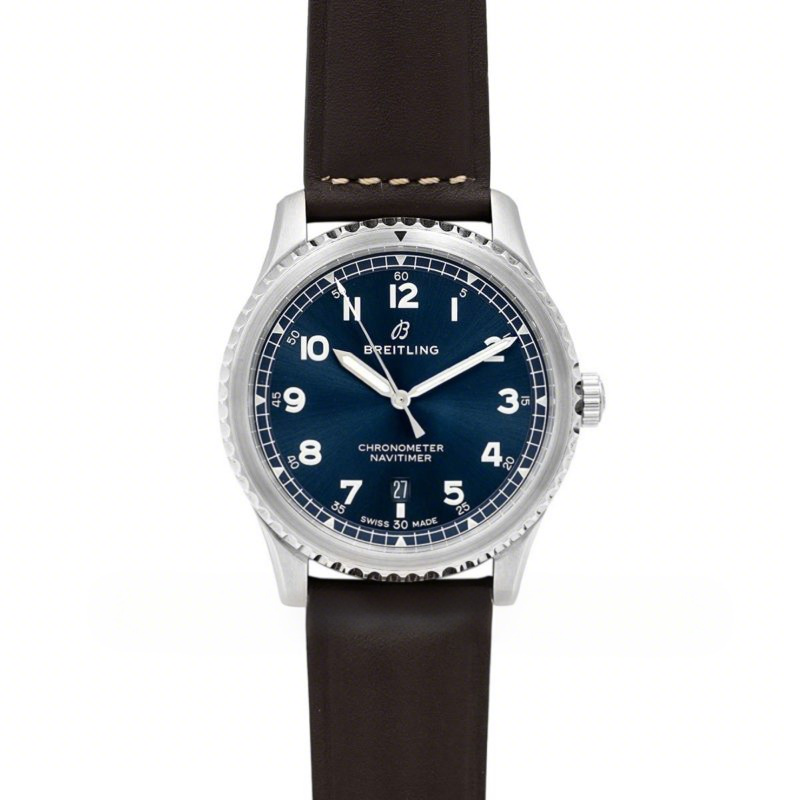 Breitling Navitimer 8 Automatic 41 Blue Dial in Steel on Brown Leather Strap-fasswatch