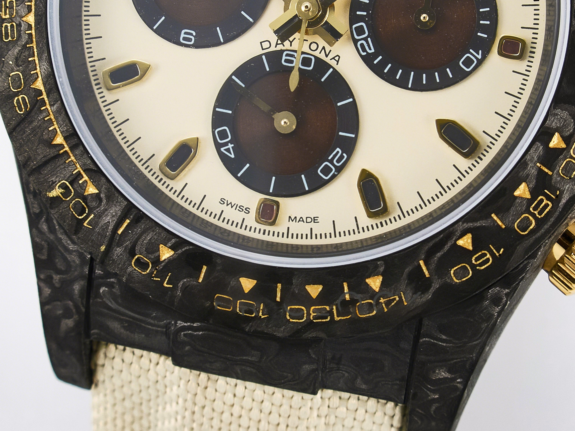 Rolex Daytona DIW Carbon Case DIWF Edition Cream/Brown Dial on White Nylon Strap A7750-fasswatch