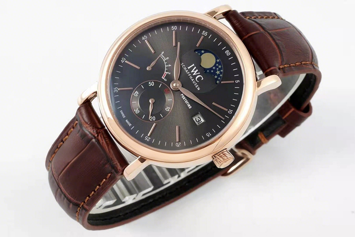 IWC Portofino Hand Wound Moon Phrase IW516403 Black Dial in Rose Gold-fasswatch
