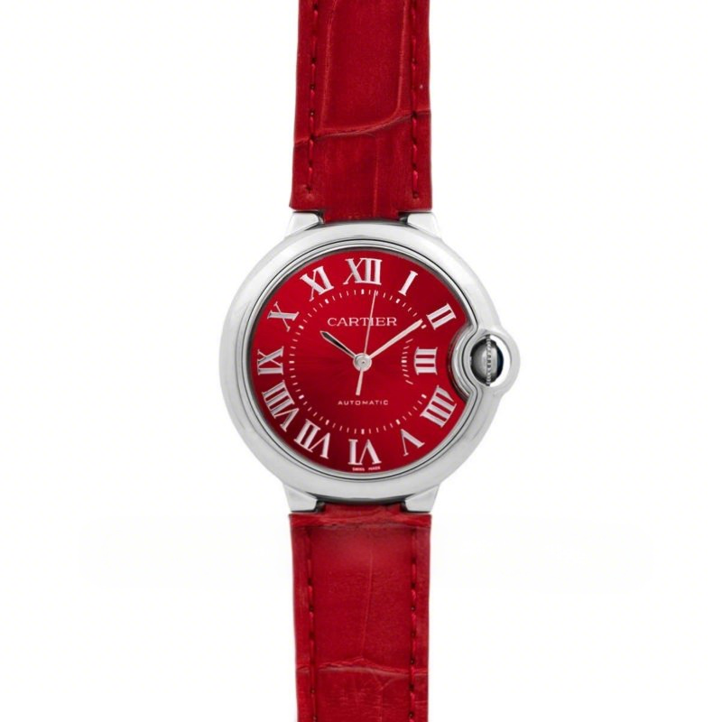 Cartier Ballon Bleu de Cartier 33mm Red Dial in Red Leather Strap-fasswatch