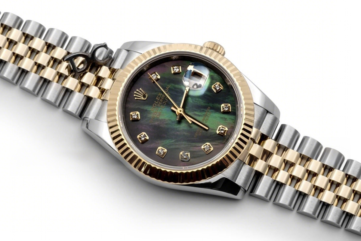 Rolex Datejust 36 126283RBR Grey MOP Dial in Yellow Gold and Steel with Diamond Markers-fasswatch