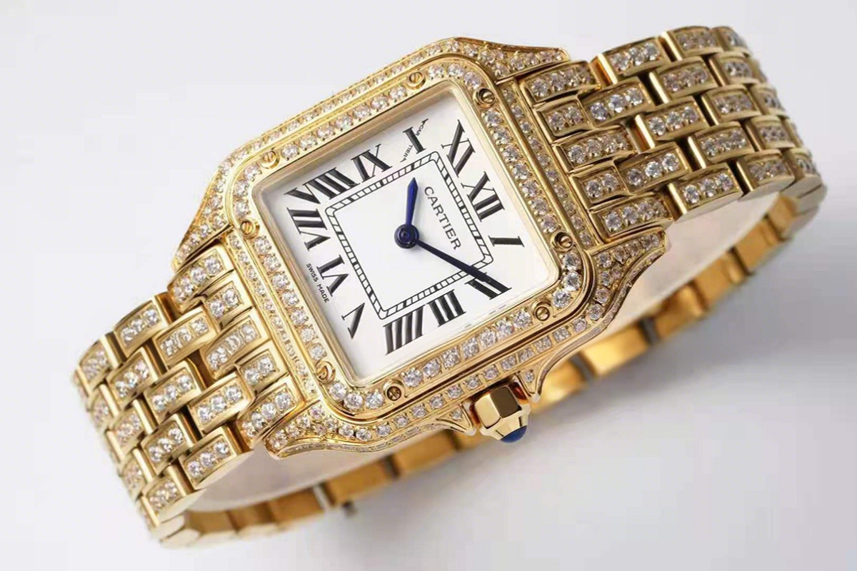 Cartier Panthère De Cartier 28mm White Dial in Yellow Gold with Diamonds-fasswatch