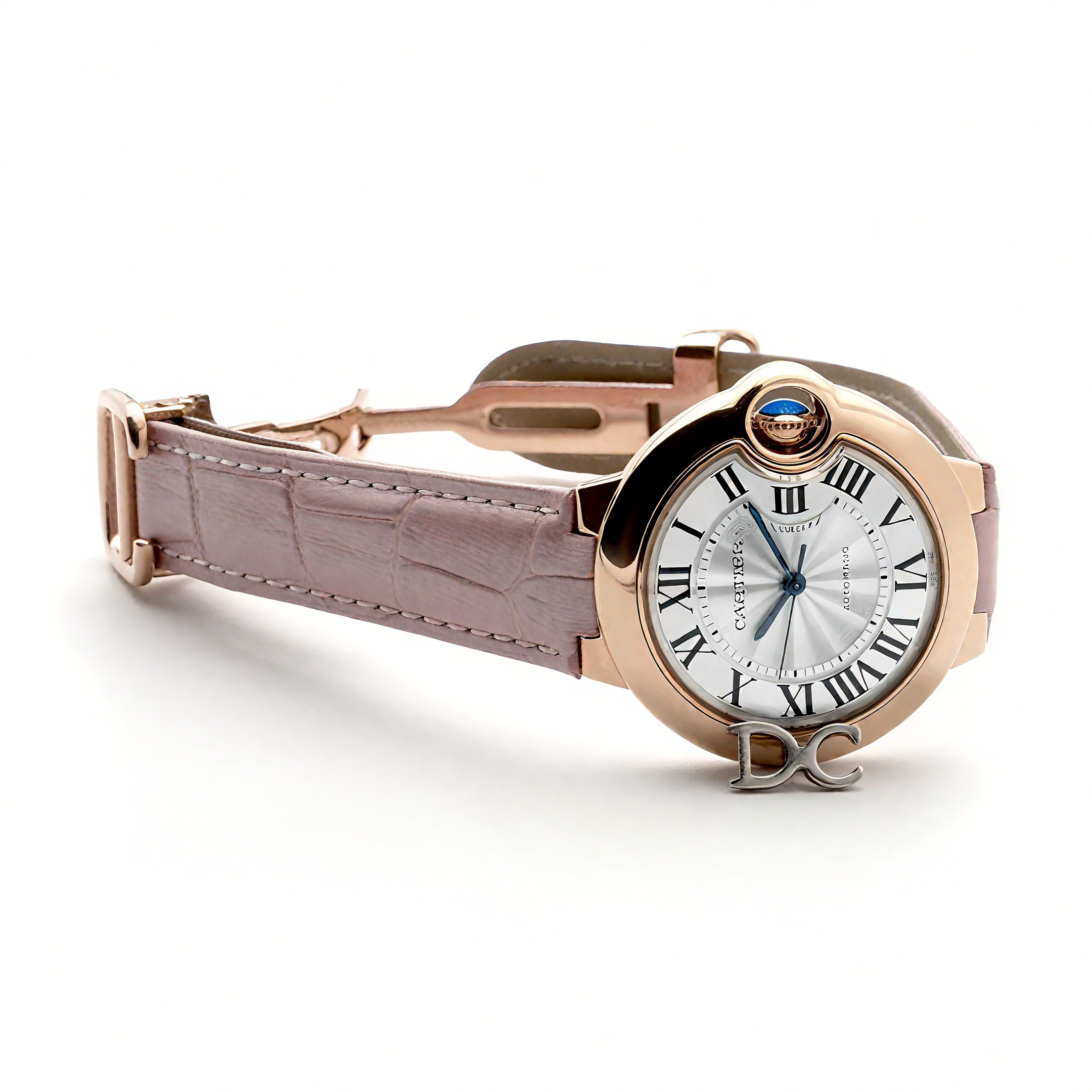 Cartier Ballon Bleu De Cartier 36mm Silver Dial in Pink Gold on Pink Leather Strap-fasswatch