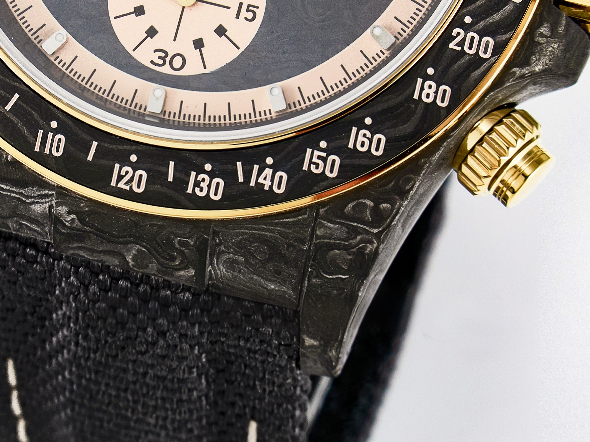 Rolex Daytona DIW Carbon Case DIWF Edition Carbon/Cream Dial on Black Nylon Strap A7750-fasswatch