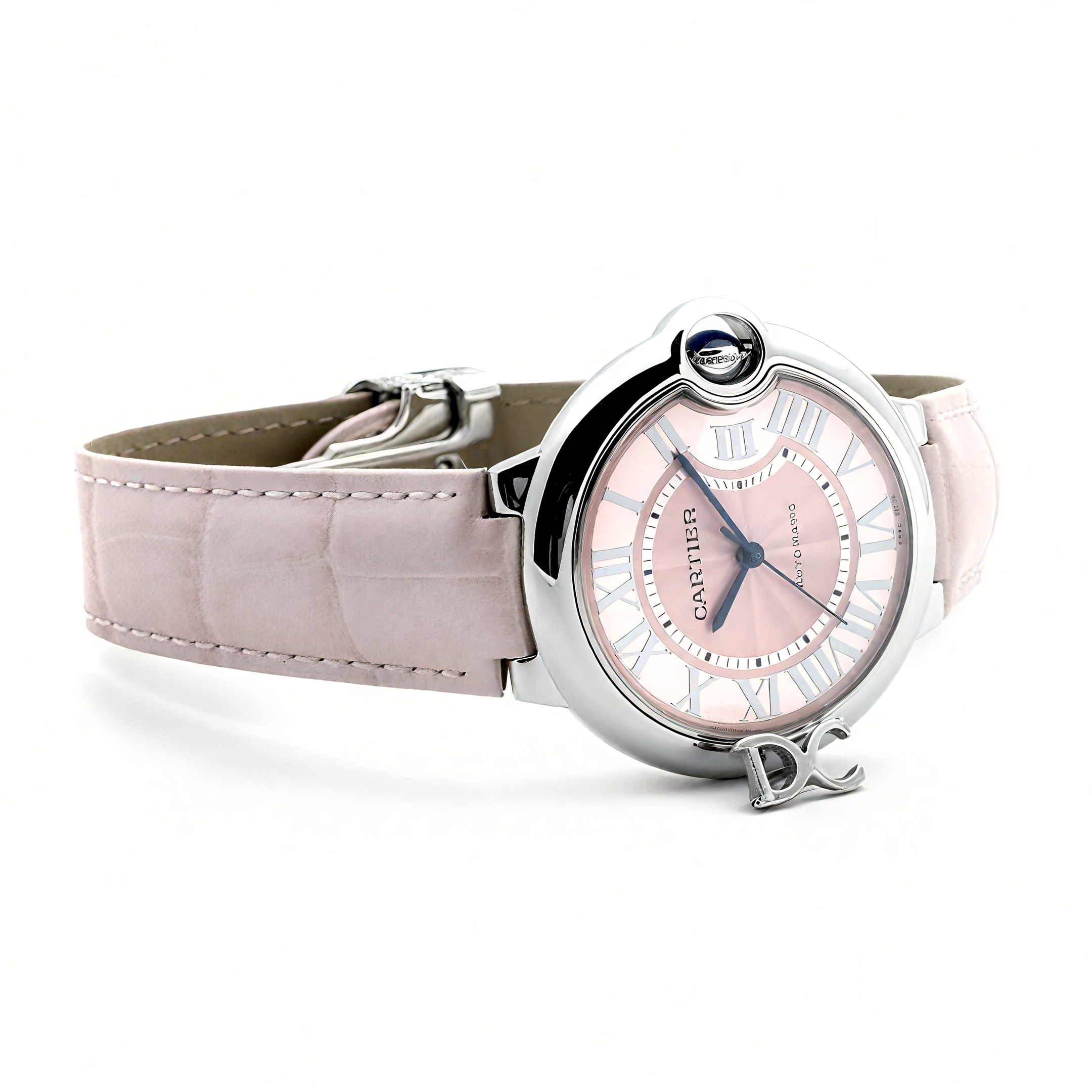 Ballon Bleu de Cartier 36mm Pink Dial in Steel on Pink Leather Strap-fasswatch