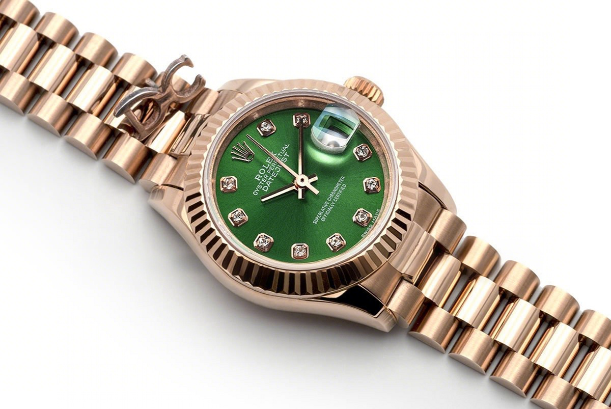 Rolex Ladies Datejust 279175 Olive Green Dial with Diamond Markers in Rose Gold-fasswatch