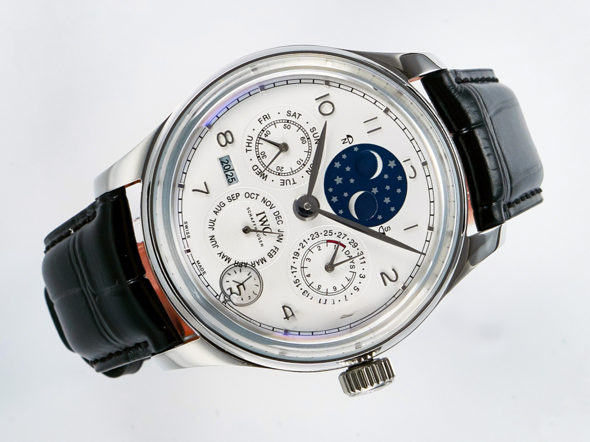IWC IW5034 Portugieser Perpetual Calendar SS V9F 1:1 Best Edition White Dial on Black Leather Strap A52610-fasswatch