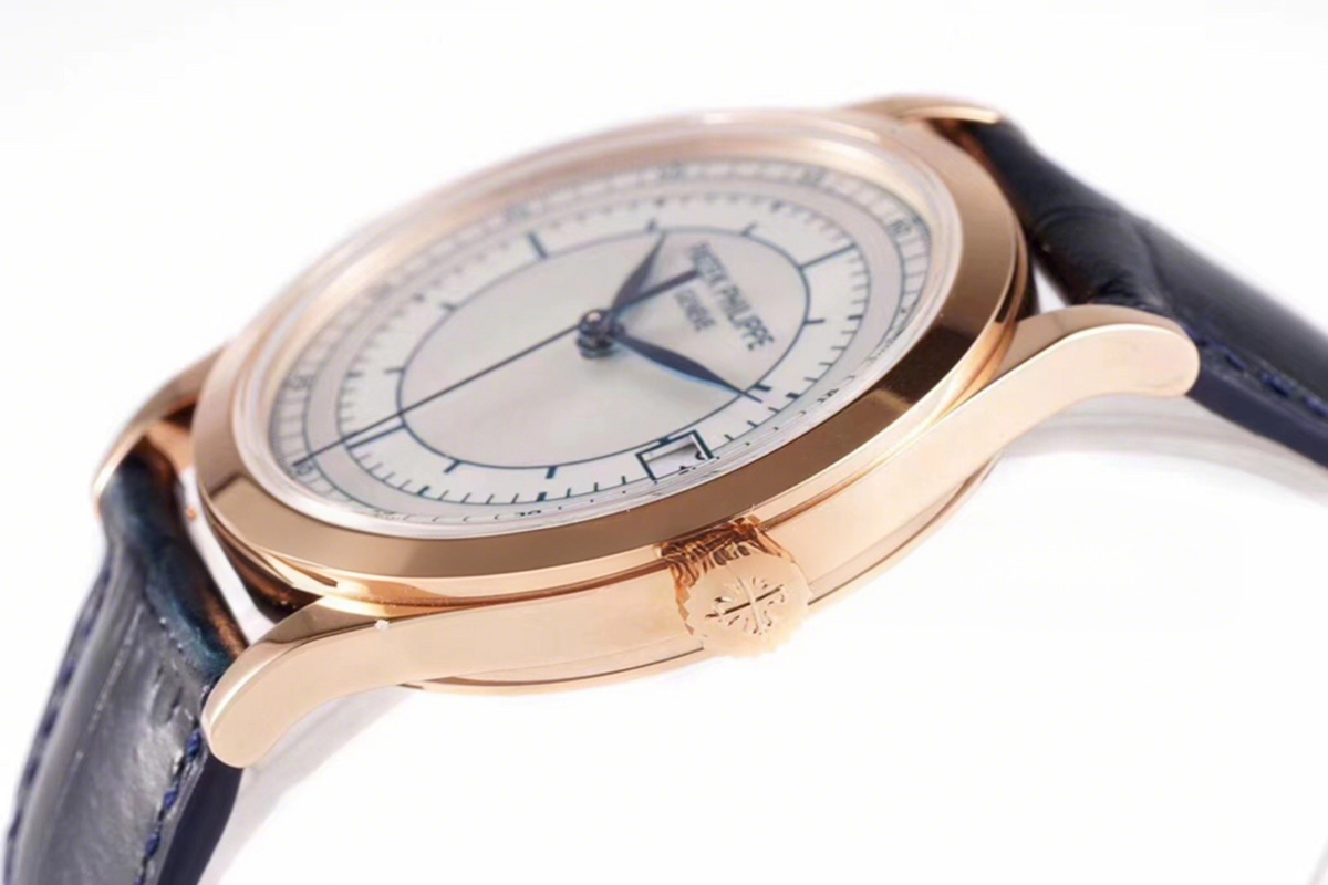 Patek Philippe Calatrava 5296R-010 White Dial in Pink Gold on Blue Leather Strap-fasswatch
