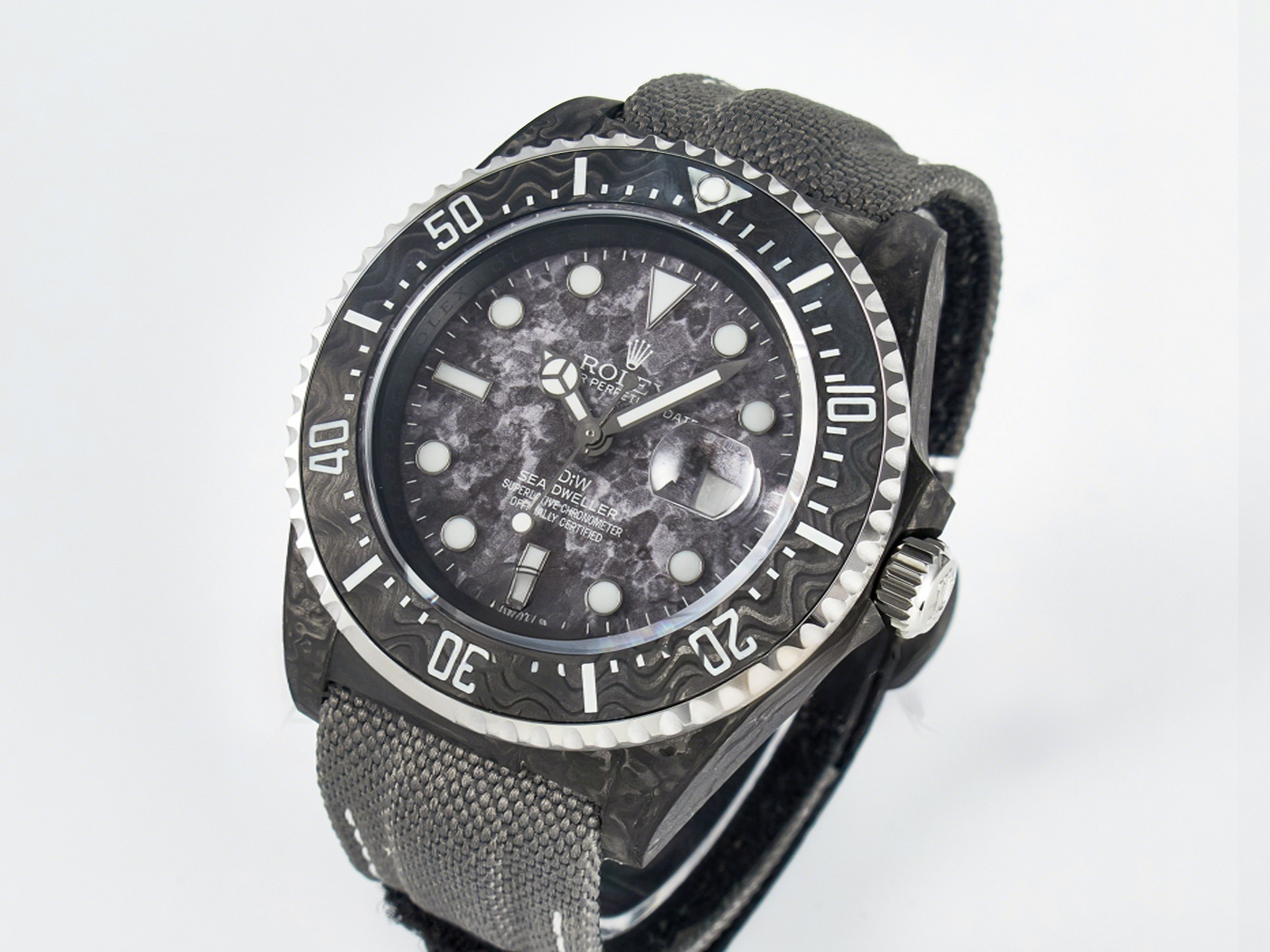 Rolex Sea Dweller 43mm Black Carbon DIWF Best Edition Gray Dial on Gray Nylon Strap A2824 V2-fasswatch