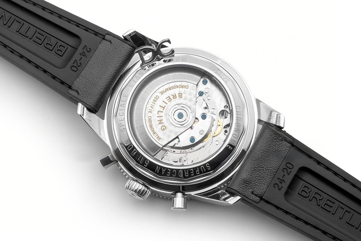 Breitling Superocean Heritage II B01 Chronograph in Black Dial on Steel on Black Leather Strap-fasswatch