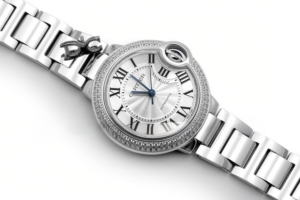 Cartier Ballon Bleu De Cartier 36mm Silver Dial with Diamond Bezel in Steel-fasswatch