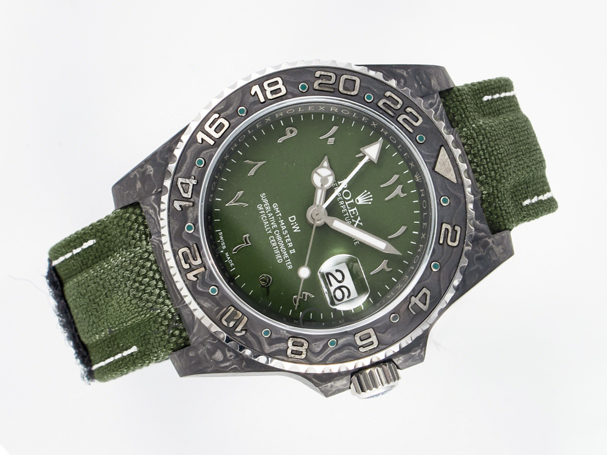 Rolex GMT Carbon DIWF Best Edition Green Arabic Dial on Green Nylon Strap SA3186 CHS-fasswatch