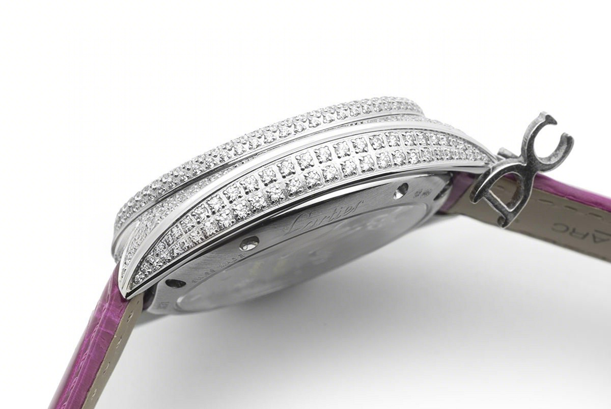 Cle de Cartier Tourbillon with Diamond Bezel in White Gold 35mm on Pink Leather Strap-fasswatch