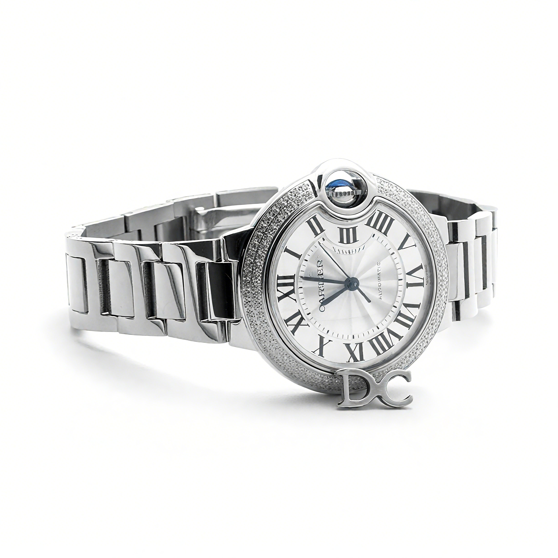 Cartier Ballon Bleu De Cartier 36mm Silver Dial with Diamond Bezel in Steel-fasswatch