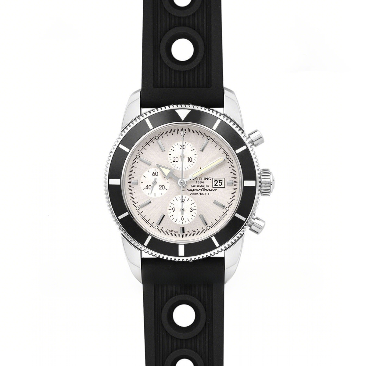 Breitling Superocean Heritage II Chronograph 46 Silver Dial in Steel on Rubber Strap-fasswatch