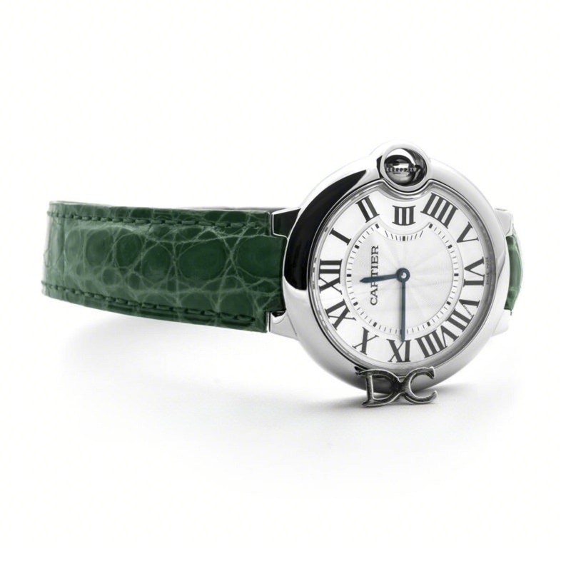 Cartier Ballon Bleu de Cartier 36mm White Dial in Steel on Green Leather Strap-fasswatch