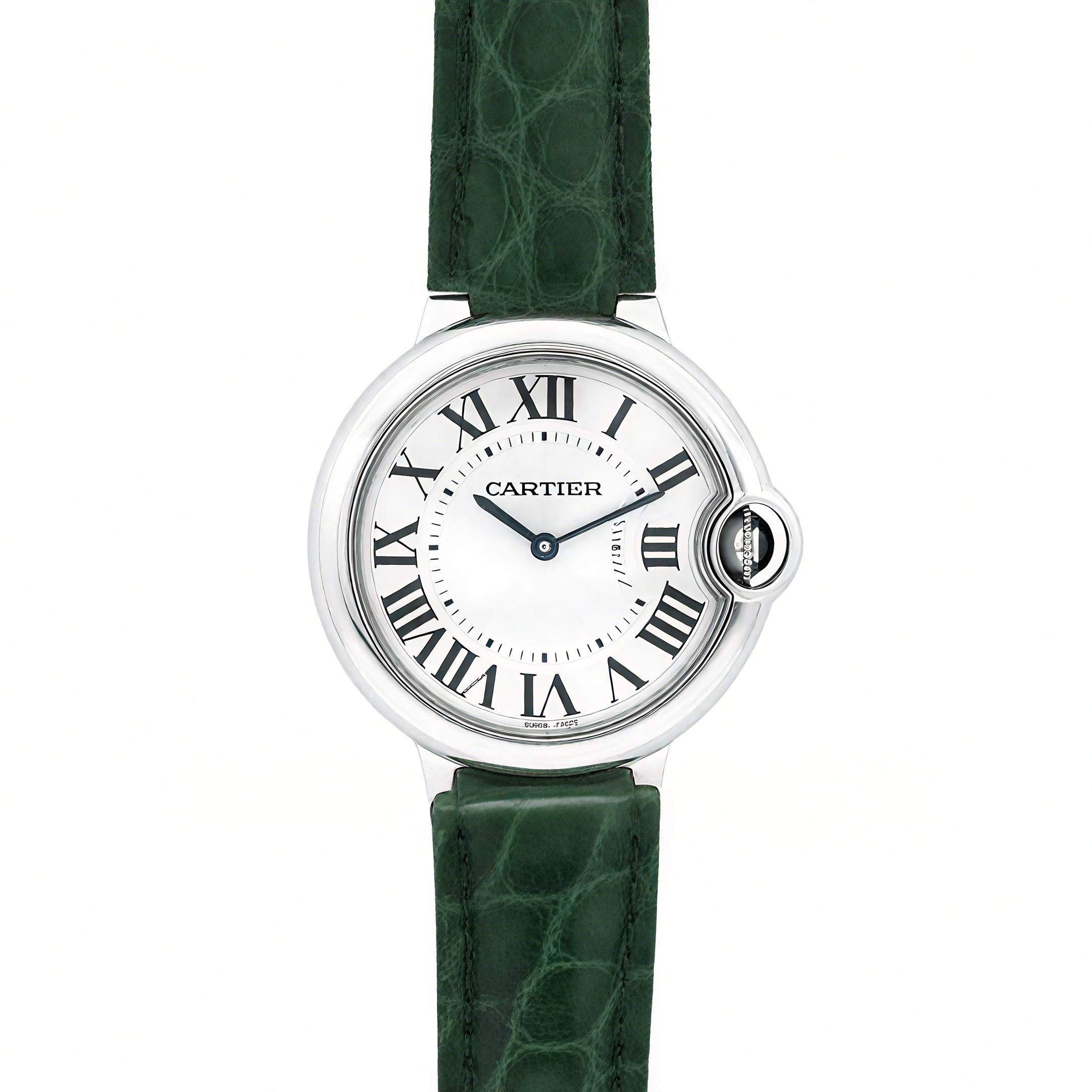 Cartier Ballon Bleu de Cartier 36mm White Dial in Steel on Green Leather Strap-fasswatch