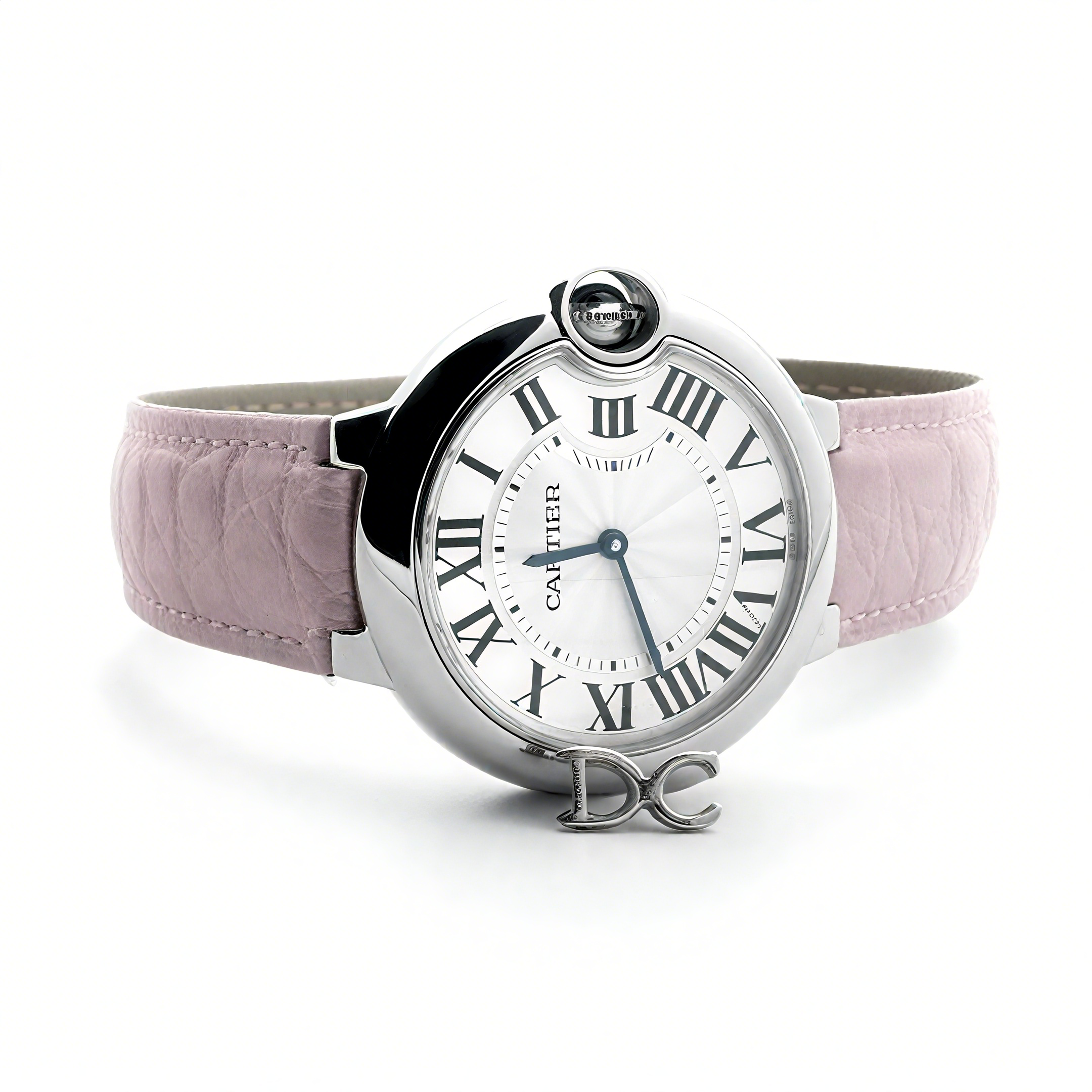 Cartier Ballon Bleu de Cartier 36mm White Dial in Steel on Light Pink Leather Strap-fasswatch