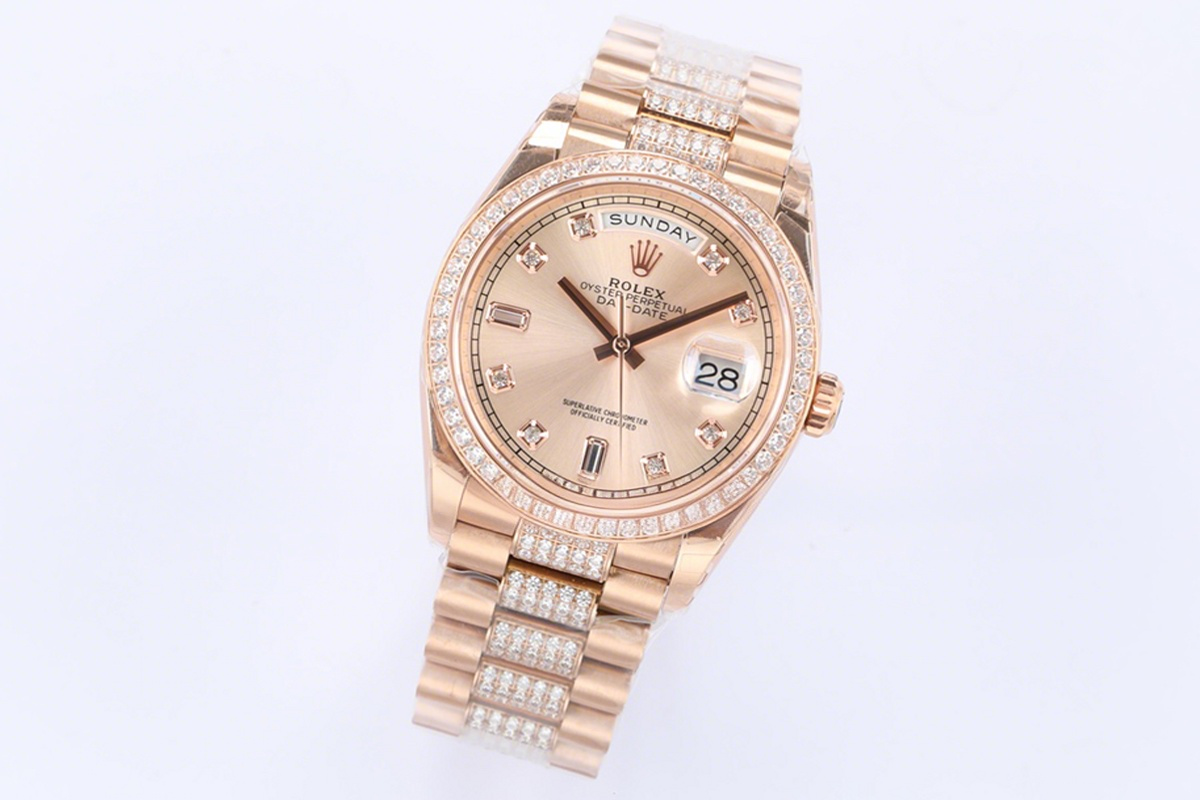 Rolex Day-Date 36 128345RBR Rose Dial with Diamond Bezel in Everose Gold-fasswatch