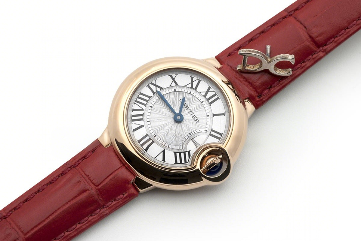 Ballon Bleu de Cartier 28mm White Dial in Gold on Red Leather Strap-fasswatch