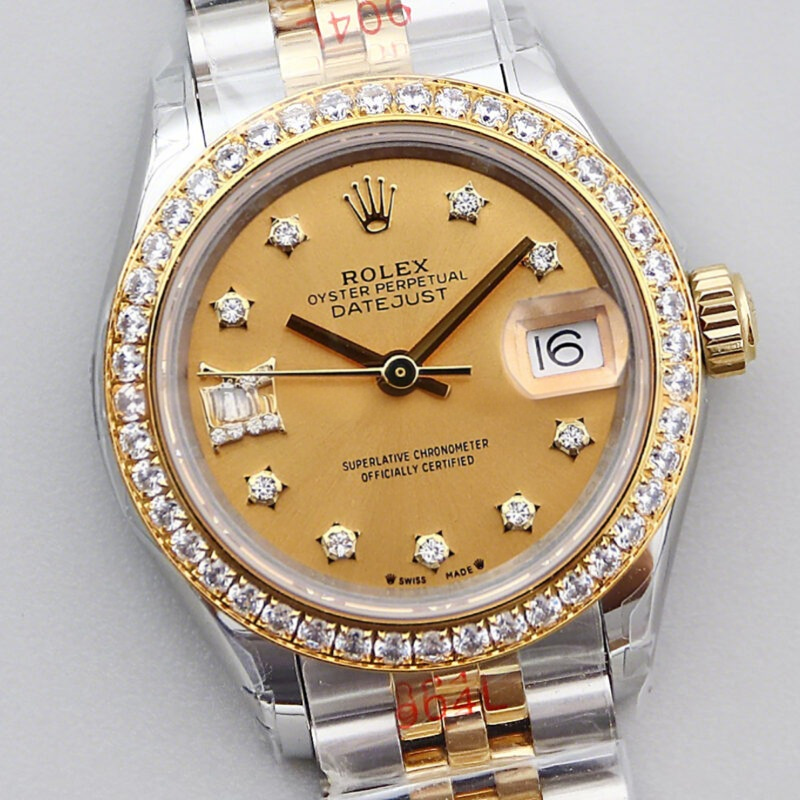 Rolex Ladies Datejust 279383RBR Champagne Dial with Diamond Bezel in Yellow Gold/Steel-fasswatch