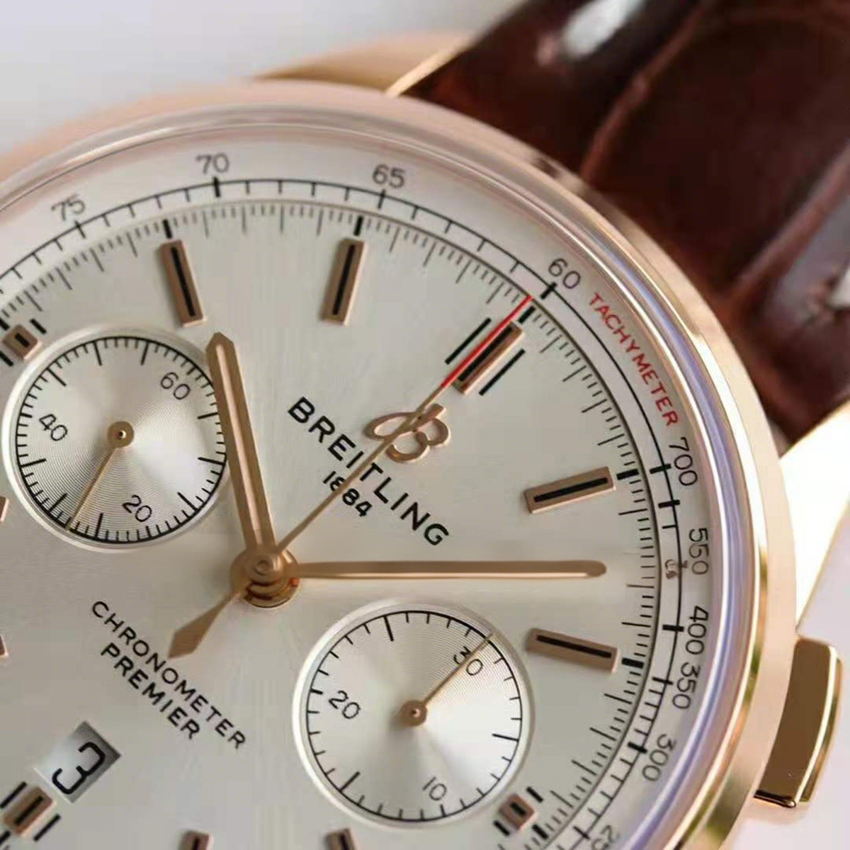 Breitling Premier B01 Chronograph 42 Silver Dial in Red Gold Ref: RB0118371G1P1-fasswatch