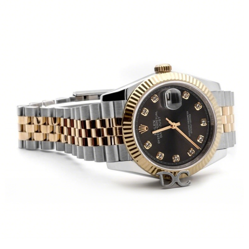 Rolex Datejust 36 126283RBR Dark Rhodium Dial in Yellow Gold and Steel with Diamond Markers-fasswatch