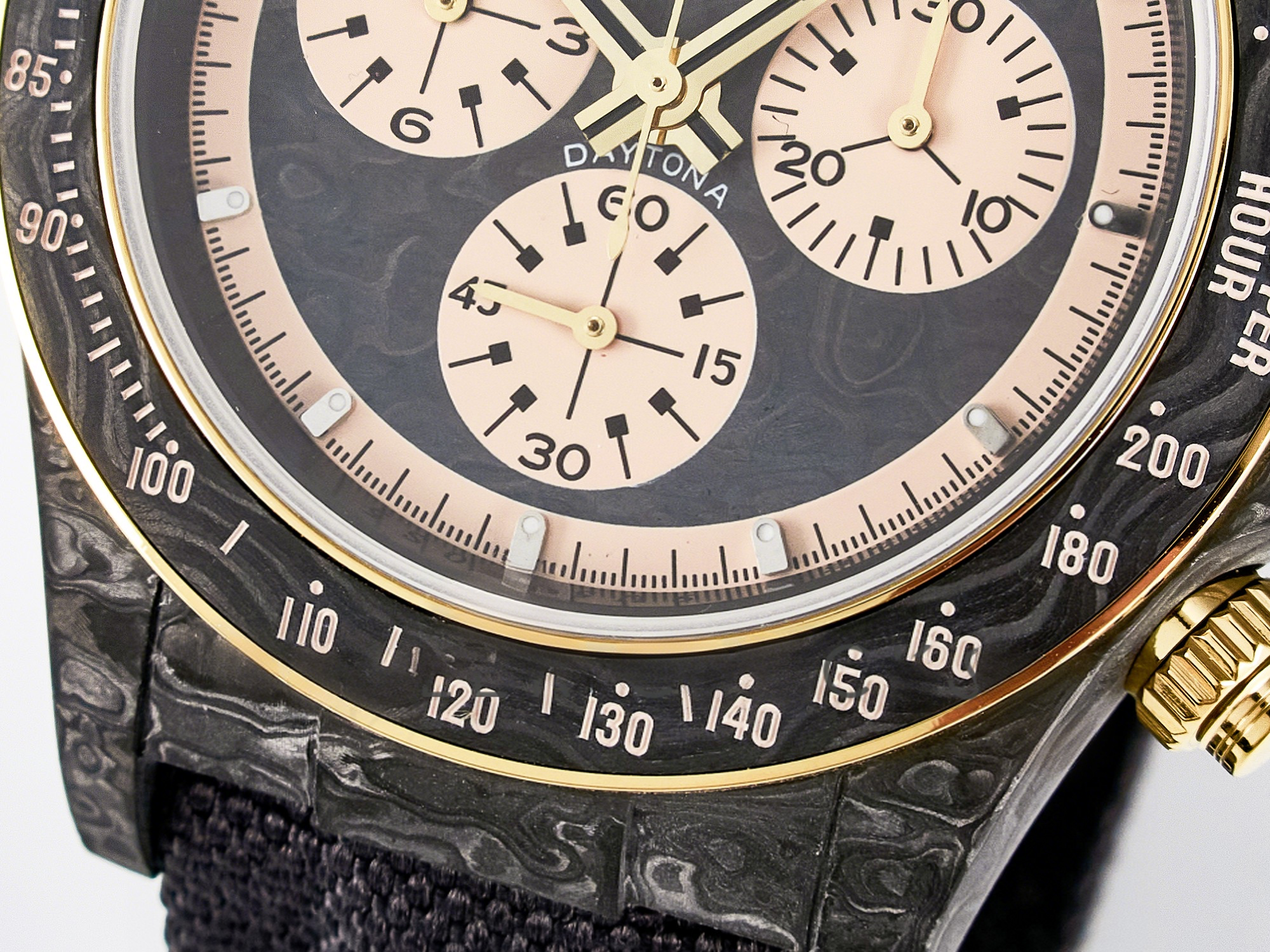 Rolex Daytona DIW Carbon Case DIWF Edition Carbon/Cream Dial on Black Nylon Strap A7750-fasswatch