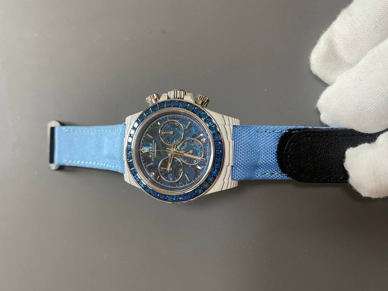 Rolex Daytona Artisans SS GETF Best Edition Blue Skeleton Dial Diamonds Bezel on SS Bracelet DD4802-fasswatch