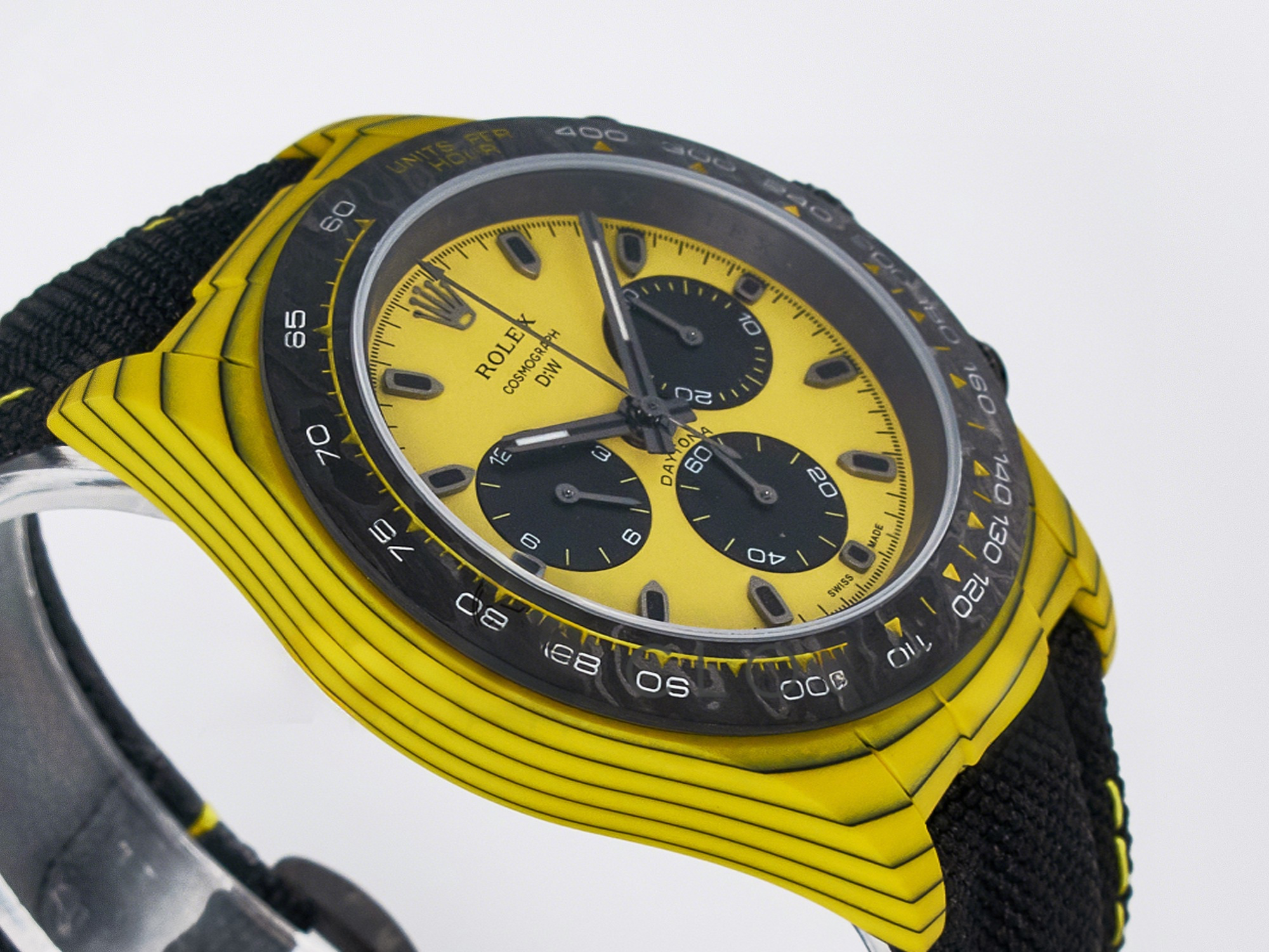 Rolex Daytona DIW Yellow Carbon Case DIWF Edition Black/White Dial on Black Nylon Strap A7750-fasswatch