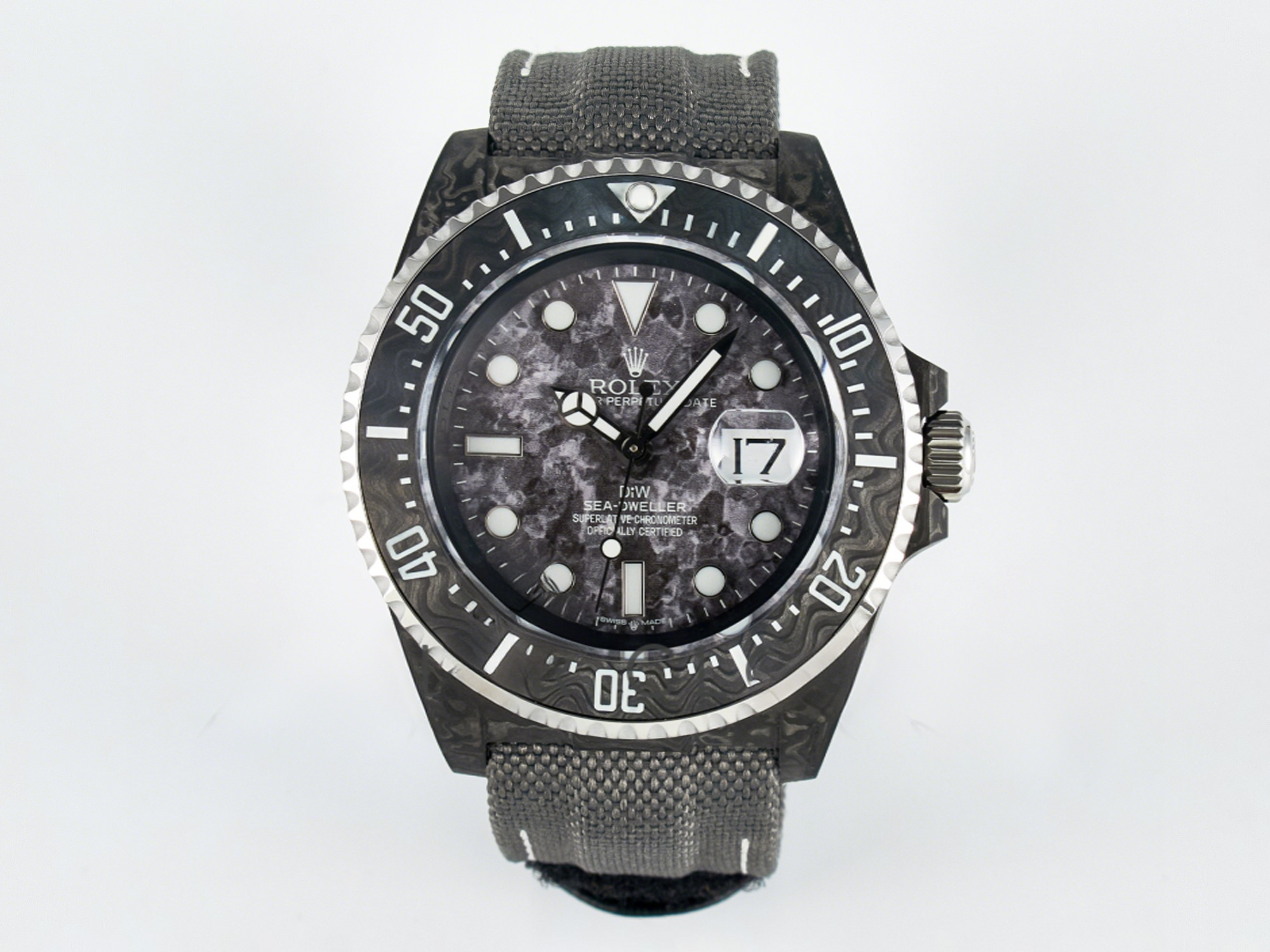Rolex Sea Dweller 43mm Black Carbon DIWF Best Edition Gray Dial on Gray Nylon Strap A2824 V2-fasswatch