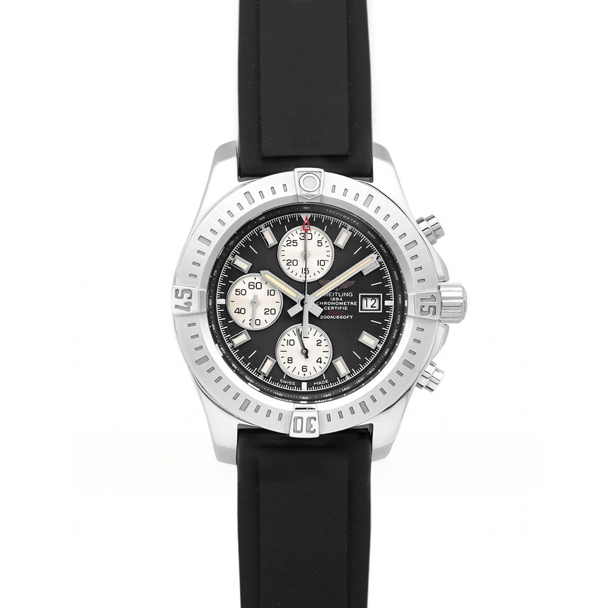 Breitling Colt Chronograph 44mm Black Dial in Steel on Black Rubber Strap-fasswatch