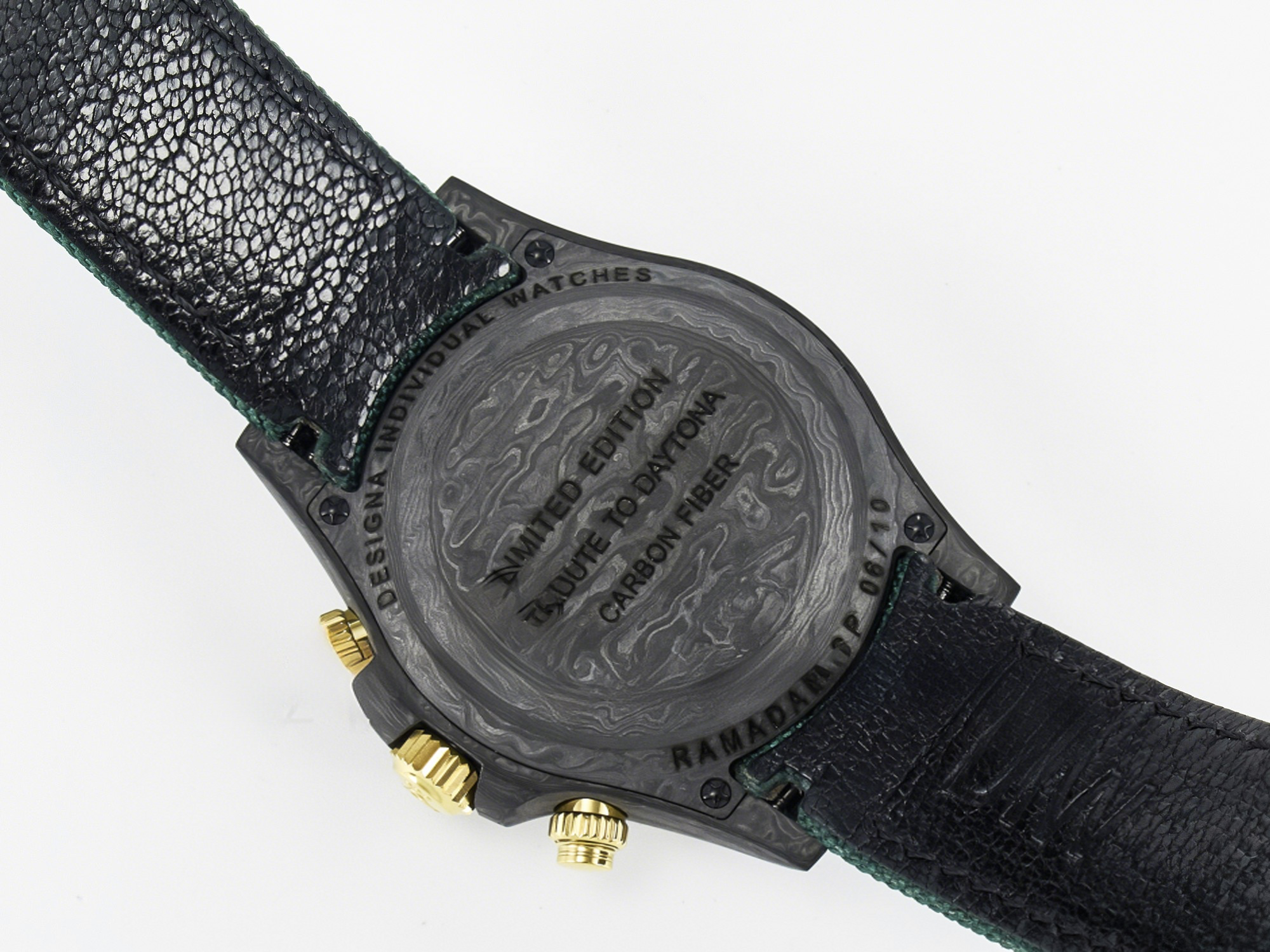 Rolex Daytona DIW Carbon Case and Bezel DIWF Edition Green/YG Dial on Green Nylon Strap A7750-fasswatch