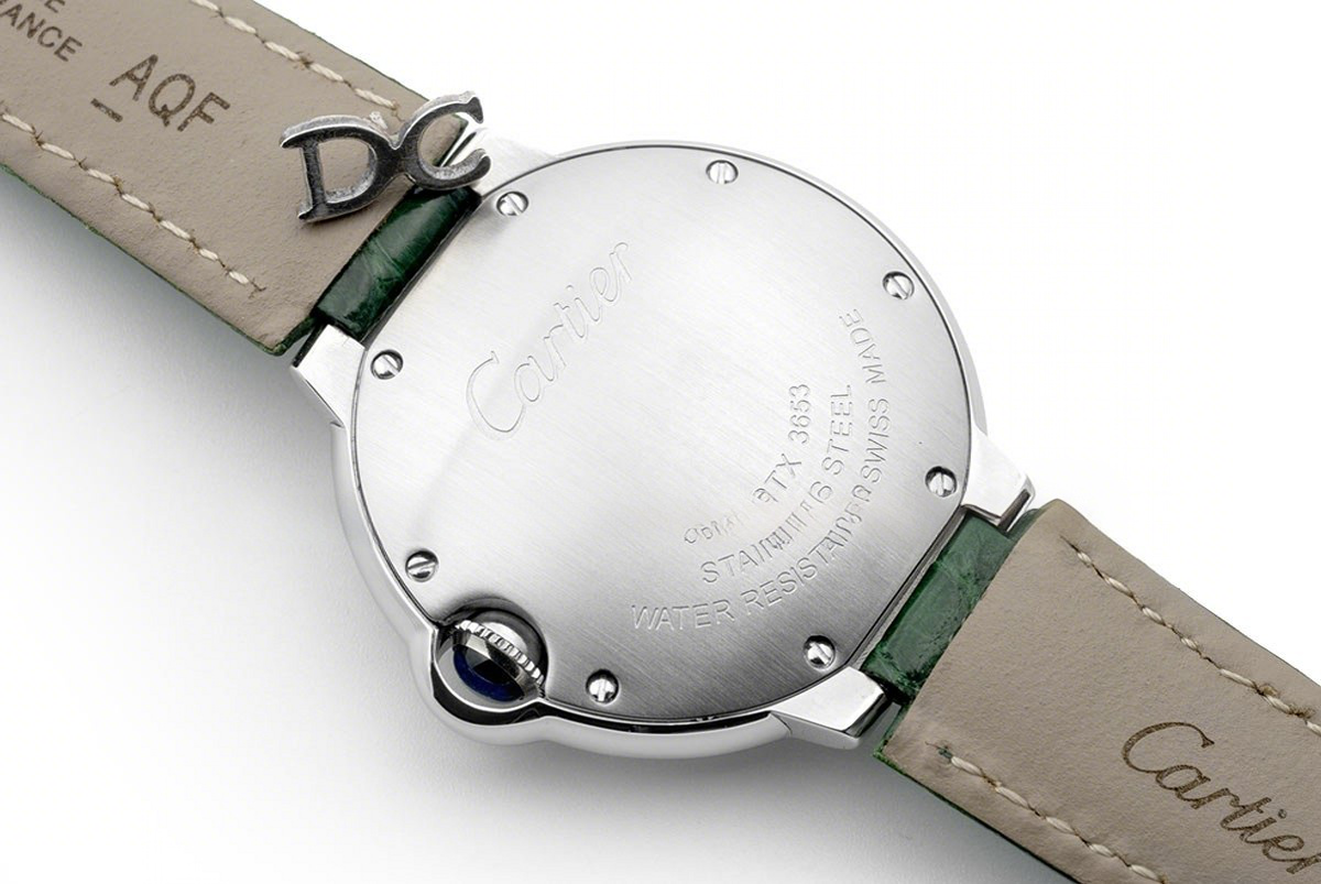 Cartier Ballon Bleu de Cartier 36mm White Dial in Steel on Green Leather Strap-fasswatch