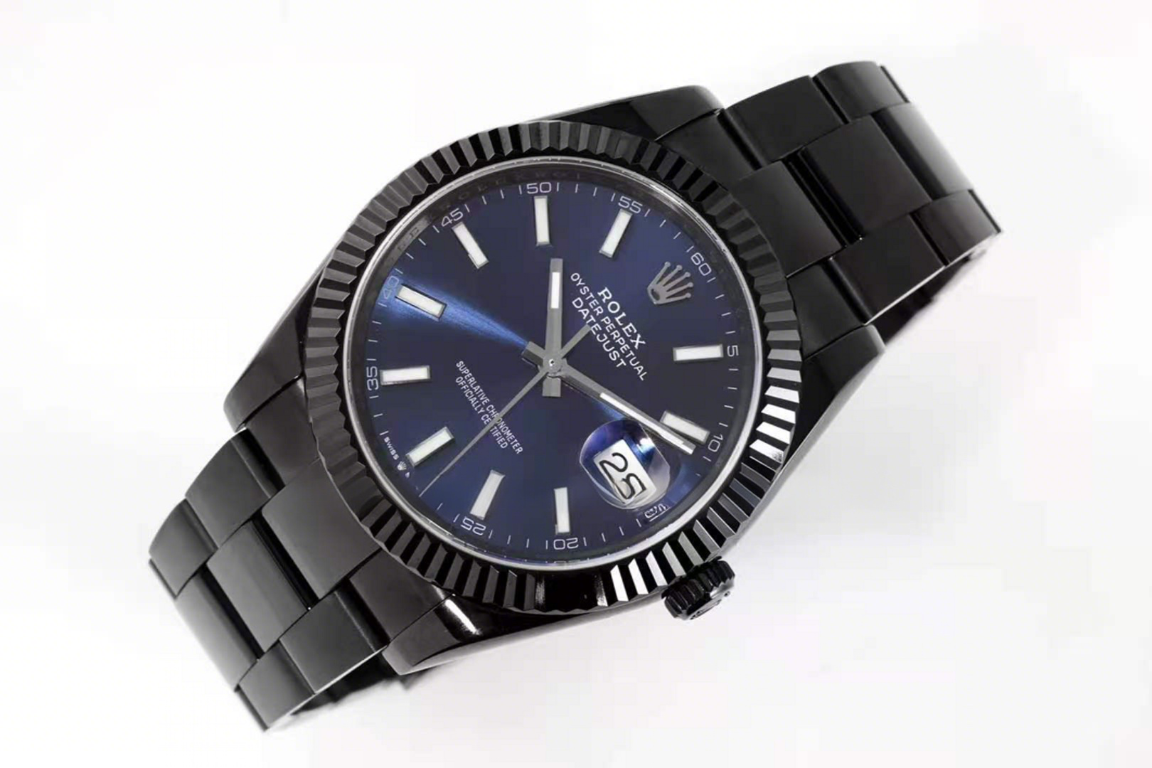 Rolex Datejust 41 Blue Dial with Stick Markers in PVD Black-fasswatch